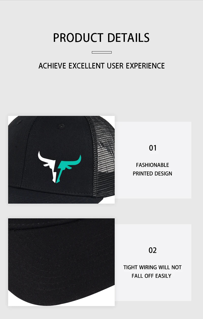 Bulls Logo Printed Mesh Cap Lightweight Breathable Adjustable Sun Hat Unisex Casual Cap
