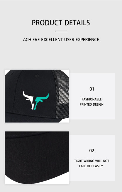 Bulls Logo Printed Mesh Cap Lightweight Breathable Adjustable Sun Hat Unisex Casual Cap