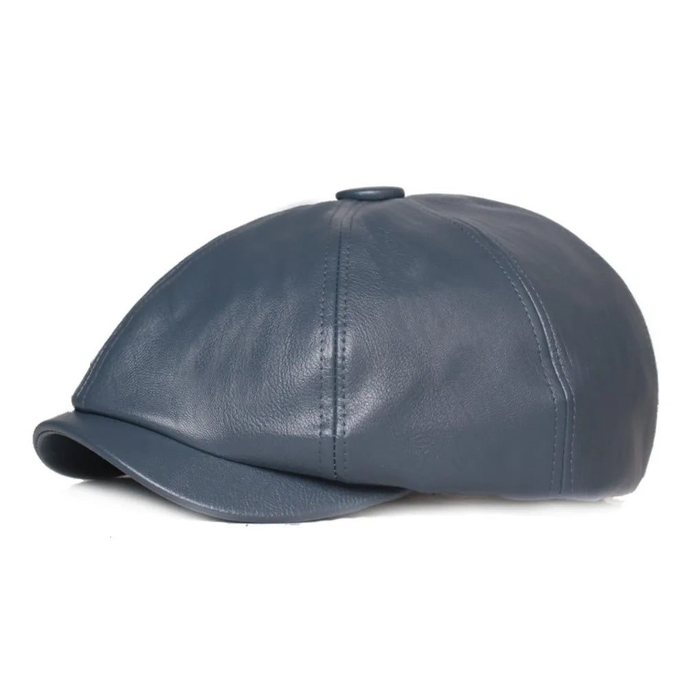 Casual Retro Leather Newsboy Caps Elegant Elastic Band Adjustment Peaked Cap