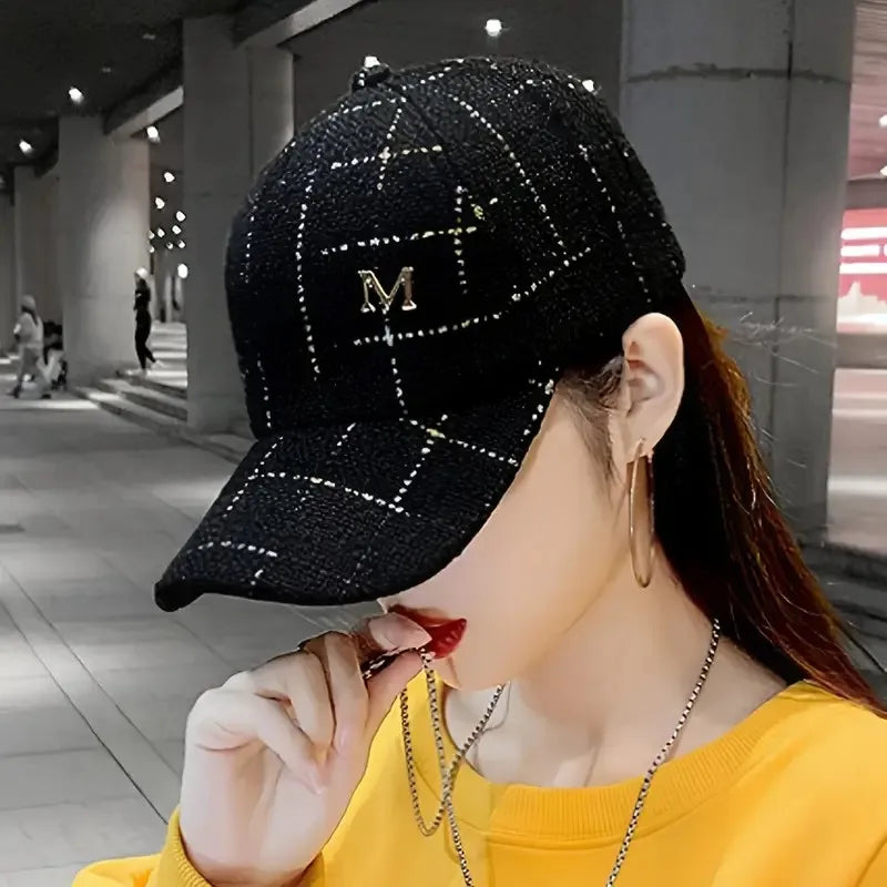 Metal M Patch Baseball Cap Black Elegant Dad Hat