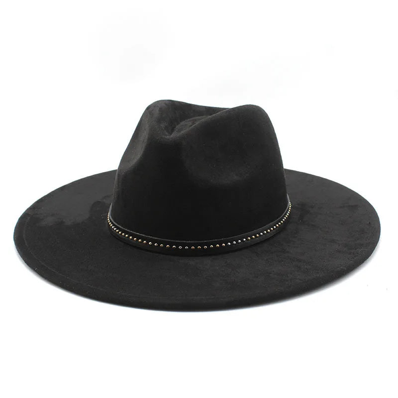Suede Jazz Fedora Hats For Women Men 9.5cm Large Brim Woolen