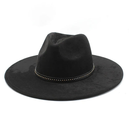 Suede Jazz Fedora Hats For Women Men 9.5cm Large Brim Woolen
