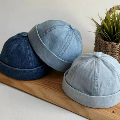 New Solid Color Denim Beanie Hats Adjustable