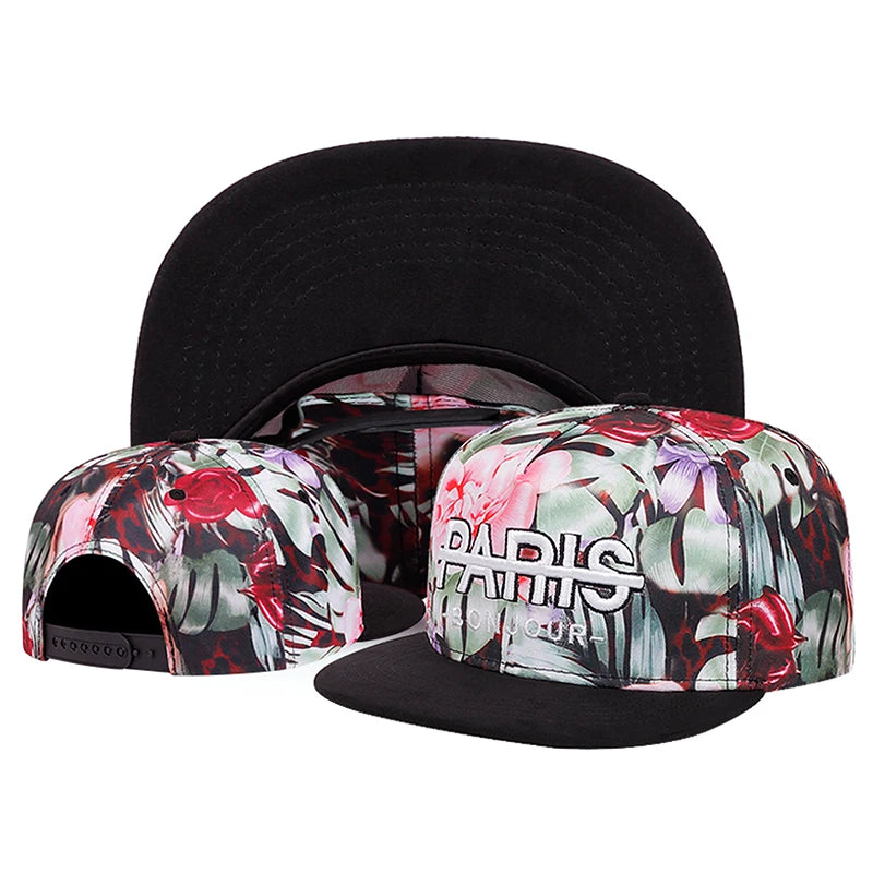 Creative Baseball Hat Paris Embroidered Flower Printed Hip Hop