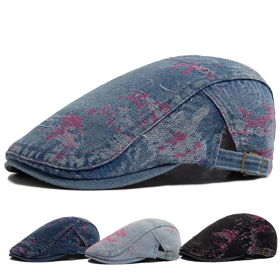 Spring Fashion Print Denim Women's Beret Summer
