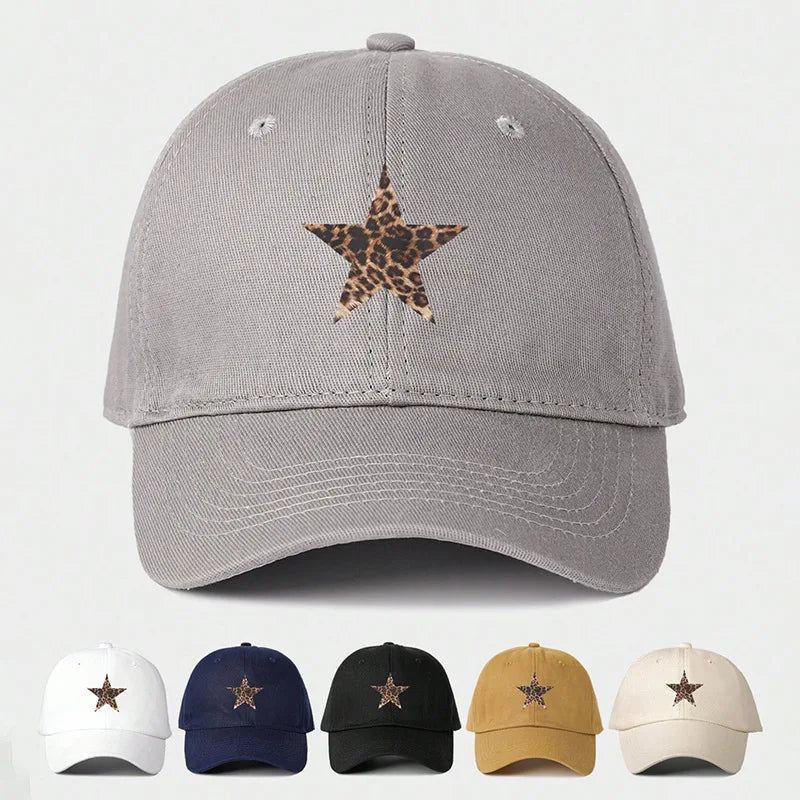Leopard Print Star Soft Cotton Baseball Cap Unisex Adjustable