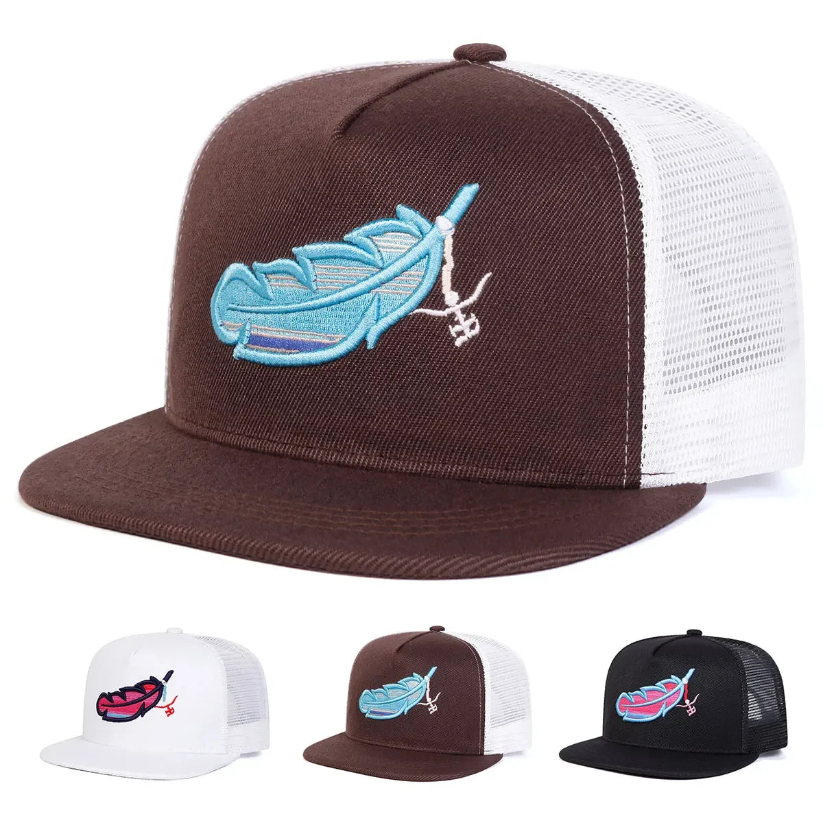 Unisex Colorful Feather Embroidery Hip Hop Net Hats