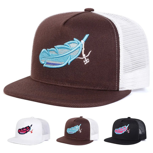 Unisex Colorful Feather Embroidery Hip Hop Net Hats