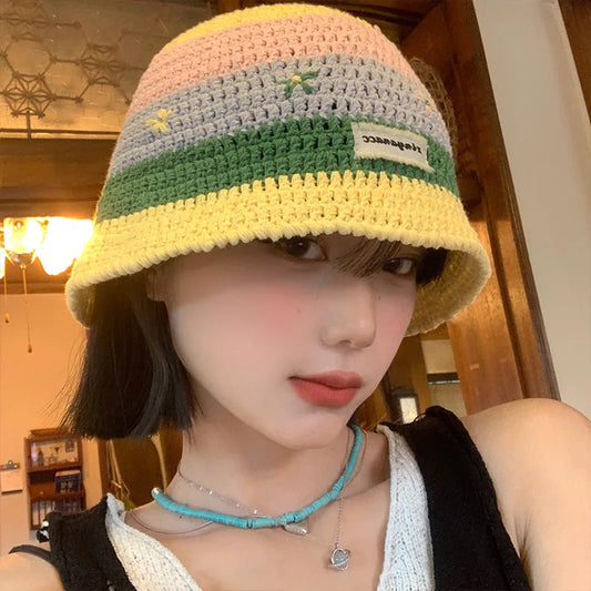 Sweet And Cute Striped Fisherman Hat For Women