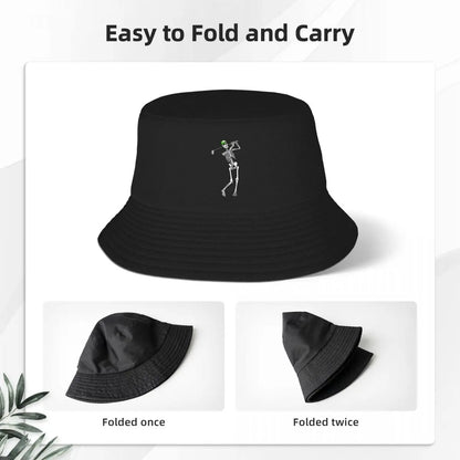 Golf Funny Golfing Skeleton Golfer Halloween Pattern Bucket Hat For Men Women's