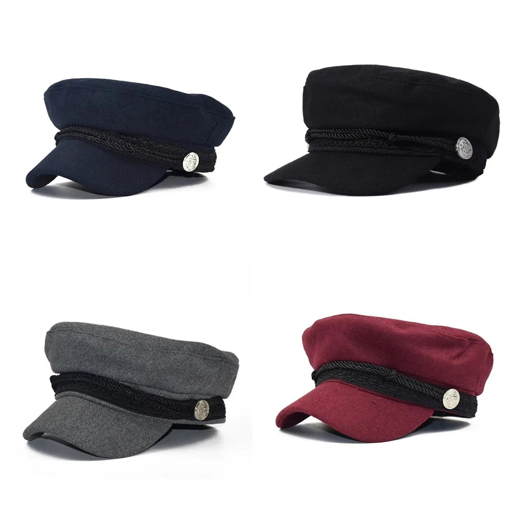 Fashion Women Men Spring Autumn Sailor Black Ladies Beret Top Captain Cap