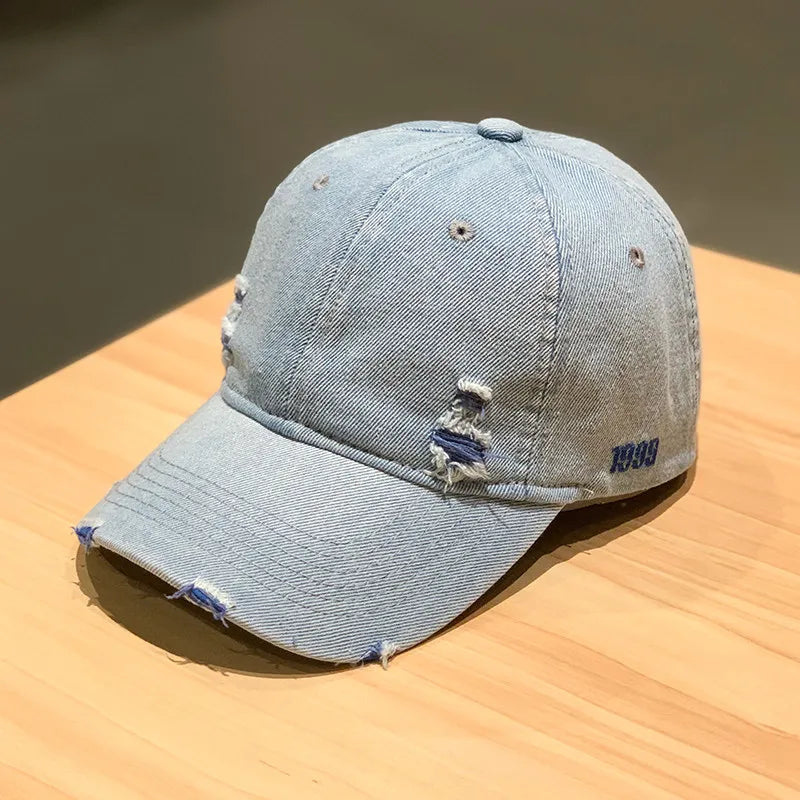 Retro Solid Color Denim Baseball Cap Personalized Fashion Hole Do Old Cap
