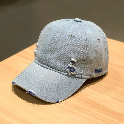 Retro Solid Color Denim Baseball Cap Personalized Fashion Hole Do Old Cap