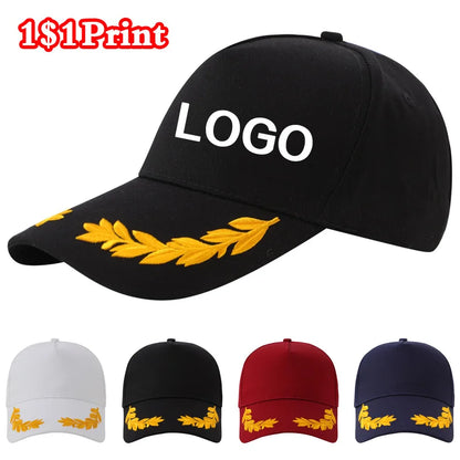 Customized Logo Printed Men Baseball Cap Casual Cap Wheat Ear Solid Color Snap Cap Sports Cap