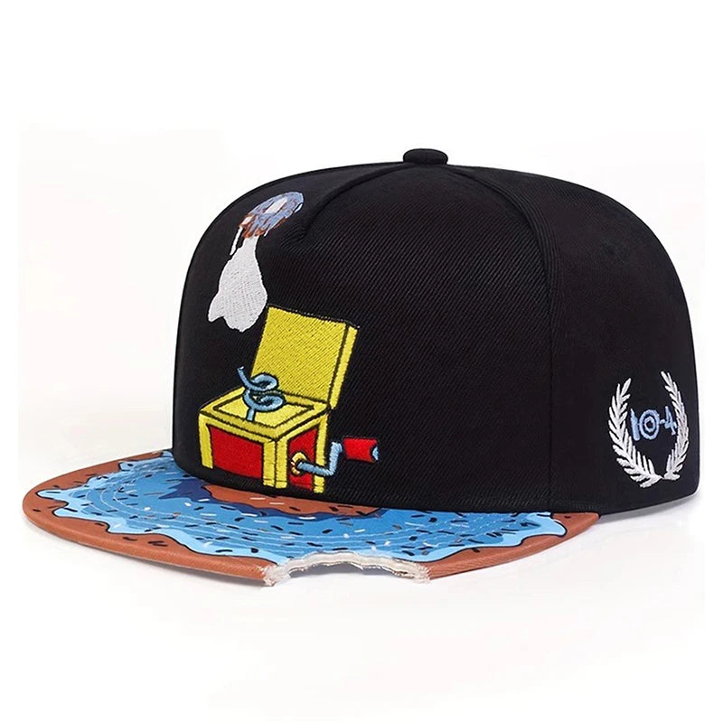 Cartoon Creative Baseball Hat Doughnut Record Machine Embroidered HipHop