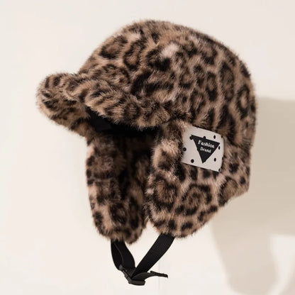 New Fashion Leopard Print Plush Bomber Hats Women