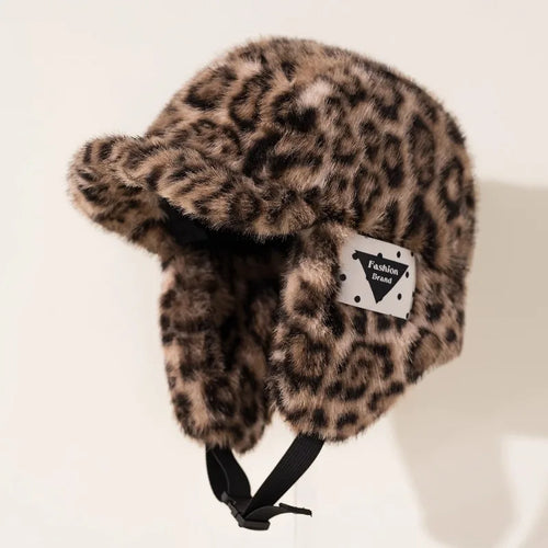 New Fashion Leopard Print Plush Bomber Hats Women