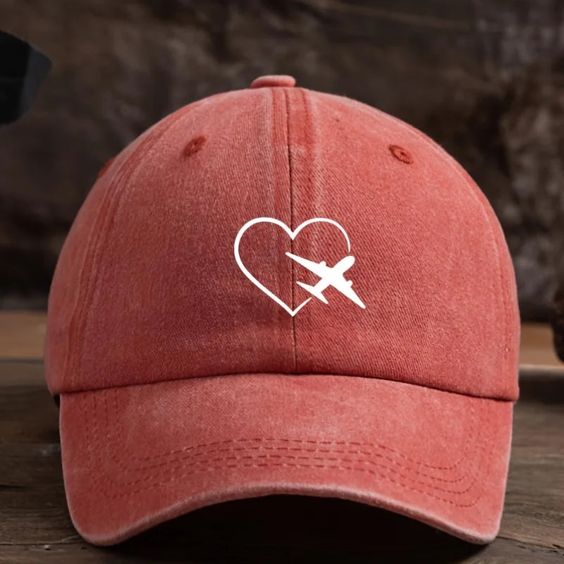 Fashionable Unisex Baseball Cap with Fun Heart-Shaped Airplane Print Perfect for Outdoor Travel