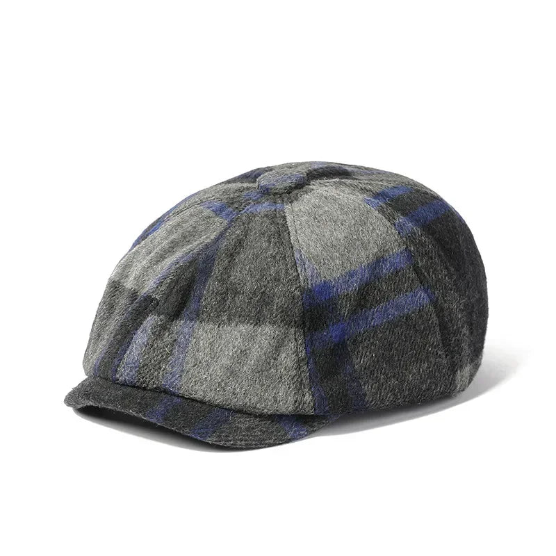 Autumn And Winter Polyester Plaid Print Newsboy Caps Octagonal Cap
