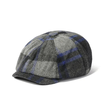Autumn And Winter Polyester Plaid Print Newsboy Caps Octagonal Cap