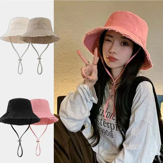 Summer Frayed Edge Bucket Hats Woman Outdoor