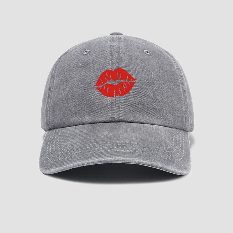 Red Lips Kiss Printed Baseball Hat Sunscreen, Sunshade, Party Travel Hat Simple Design