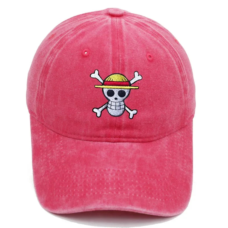 Anime Washed Denim Hats Cosplay Adult Unisex Cap Cartoon Embroidery Luffy Peripheral Fashion  Beanie Hat
