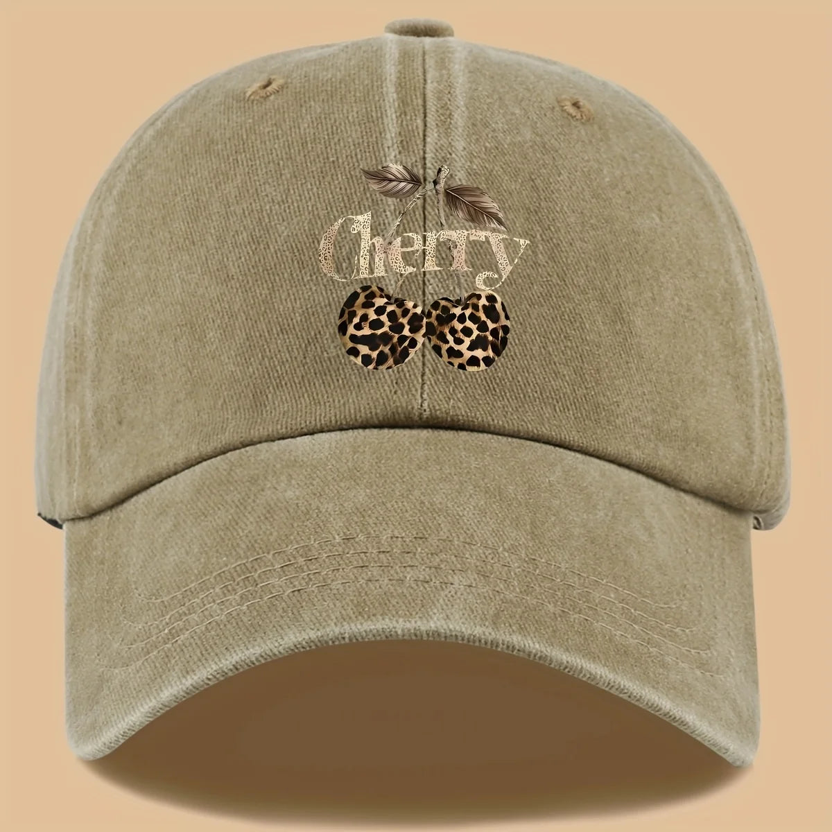 Leopard Print Baseball Cap Cherry Letters Unisex Daily Sun Hat