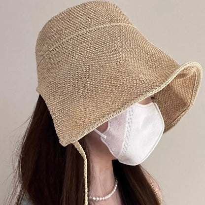 Adjustable Straps Lace Up Closure Wide Brim Sun Hat