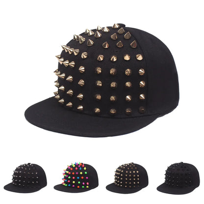 Men and Women's Rivet Flat Hat, Punk Rock, Hip Hop Stud Snapback Caps, Male, Female, Youth, Teenagers, Boys, Girls
