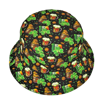 St. Patrick's Day Beer Green Clover Print Bucket Hats