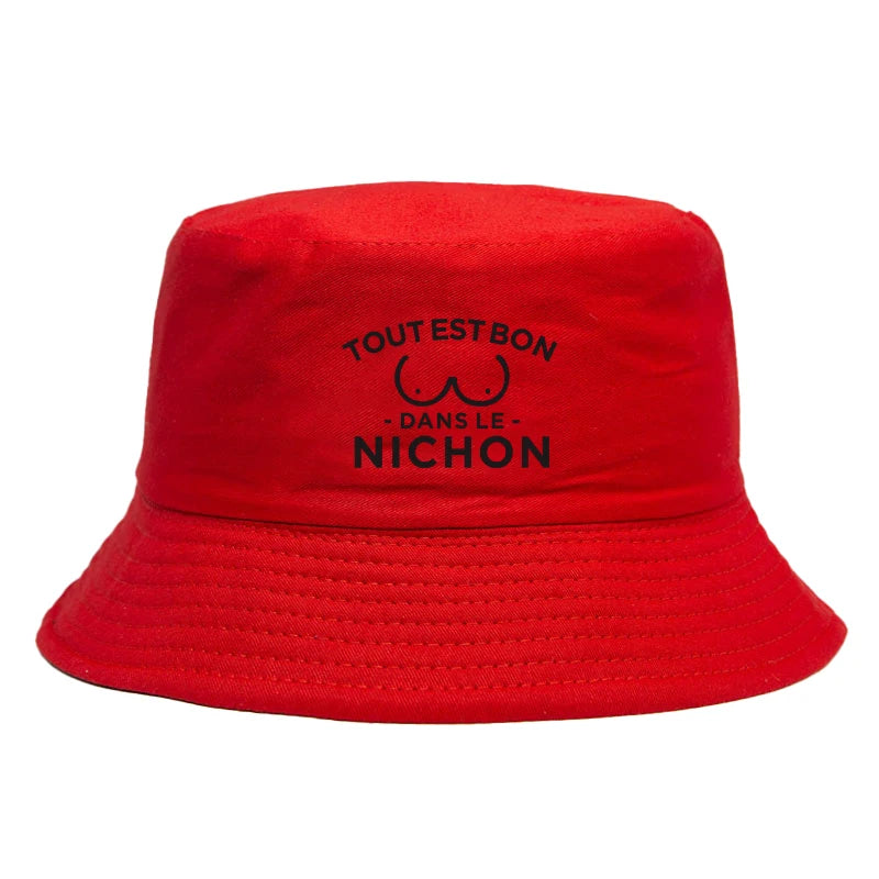 Funny French Quote Bucket Hat Tout Est Bon Dans Le Nichon Print Sun Cap Hip Hop Street