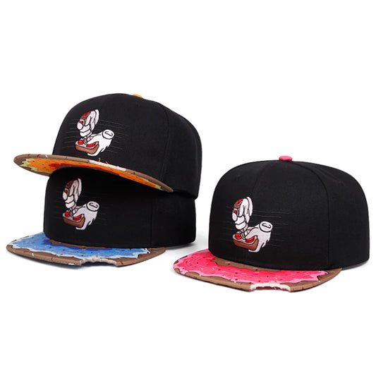 Cartoon Creative Flat Edge Hat Doughnut Game Controller Embroidered Hip Hop Hat Daily Leisure Decoration Baseball Hat