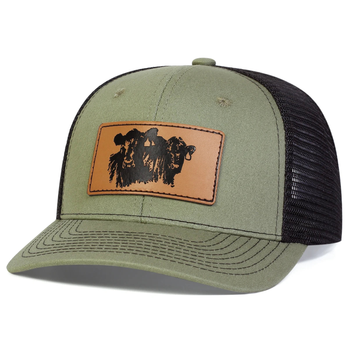 Unisex Brown Bull Head Leather Label Baseball Net Caps Spring and Summer