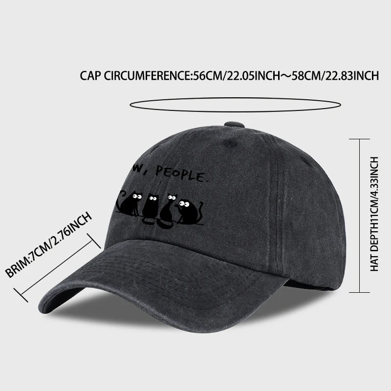 Fun “Ew, People” Cat-Print Washed Baseball Cap