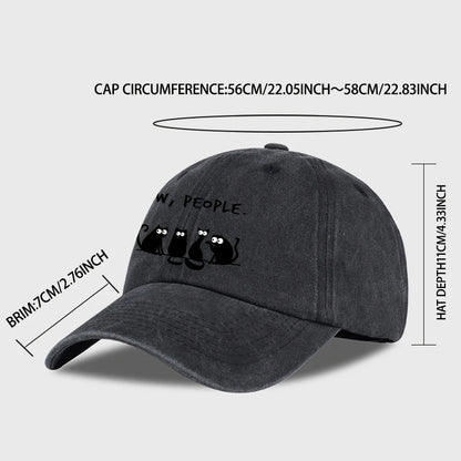 Fun “Ew, People” Cat-Print Washed Baseball Cap