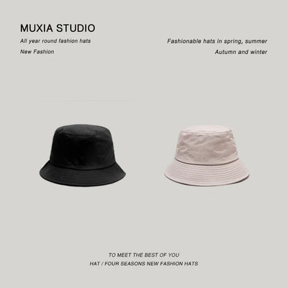 Solid Color Fisherman Hat Korean Trendy Hip Hop Bucket Hat Summer Flat Top Sun Cap Casual Outdoor