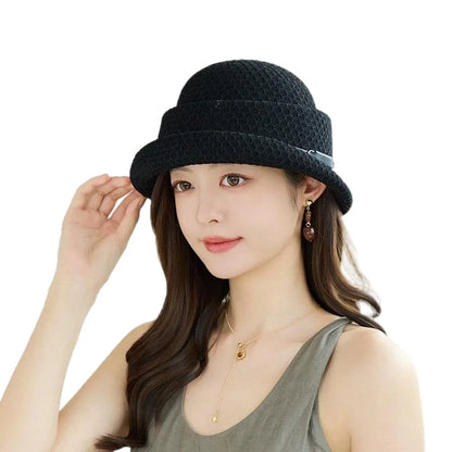 French-Style Hepburn-Inspired Metal-Trimmed Rolled-Brim Hat