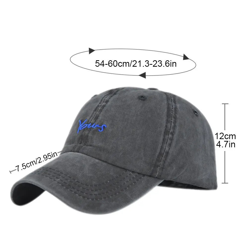 Washed Cotton Yours Letter Embroidered Cap