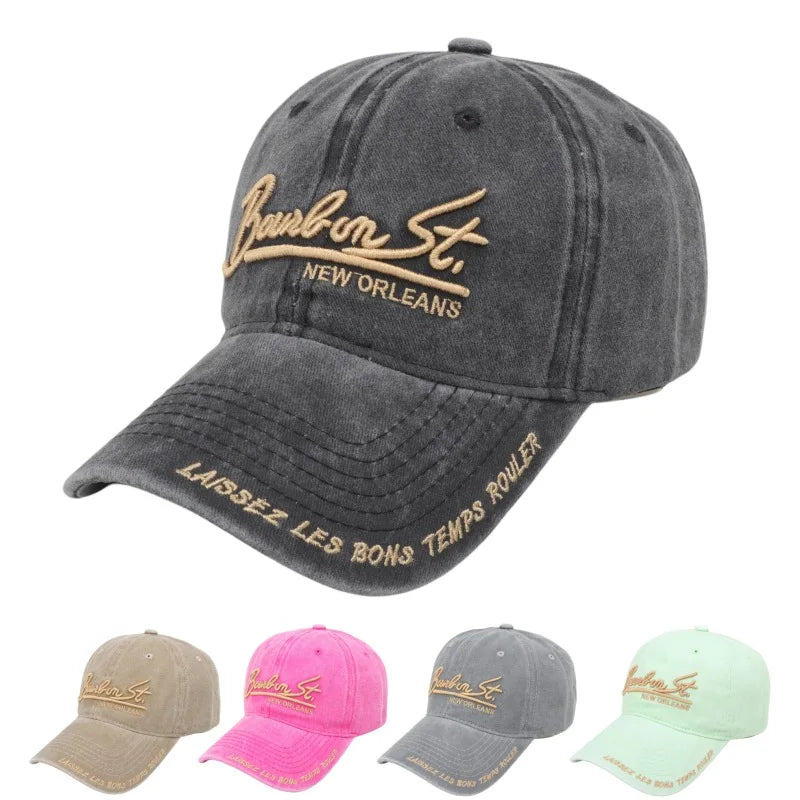Unisex Washed Denim Baseball Caps Letter Embroidery Kpop Cotton Cap
