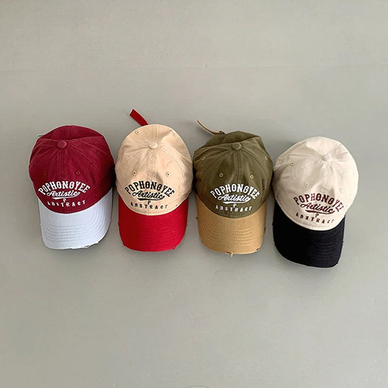 Color Block Children Duck Hat Embroidery Letter Baby Baseball Hats Soft Top Kids Peaked Cap Outdoor Sun Visors