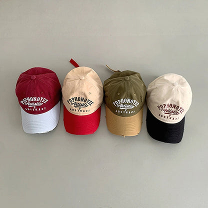 Color Block Children Duck Hat Embroidery Letter Baby Baseball Hats Soft Top Kids Peaked Cap Outdoor Sun Visors