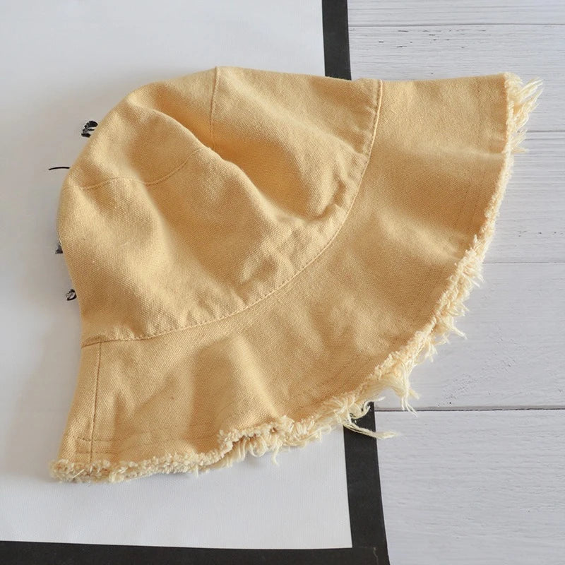 2025 Cotton Fashion Korean Casual Ladies Flat Tassel Bucket Cap