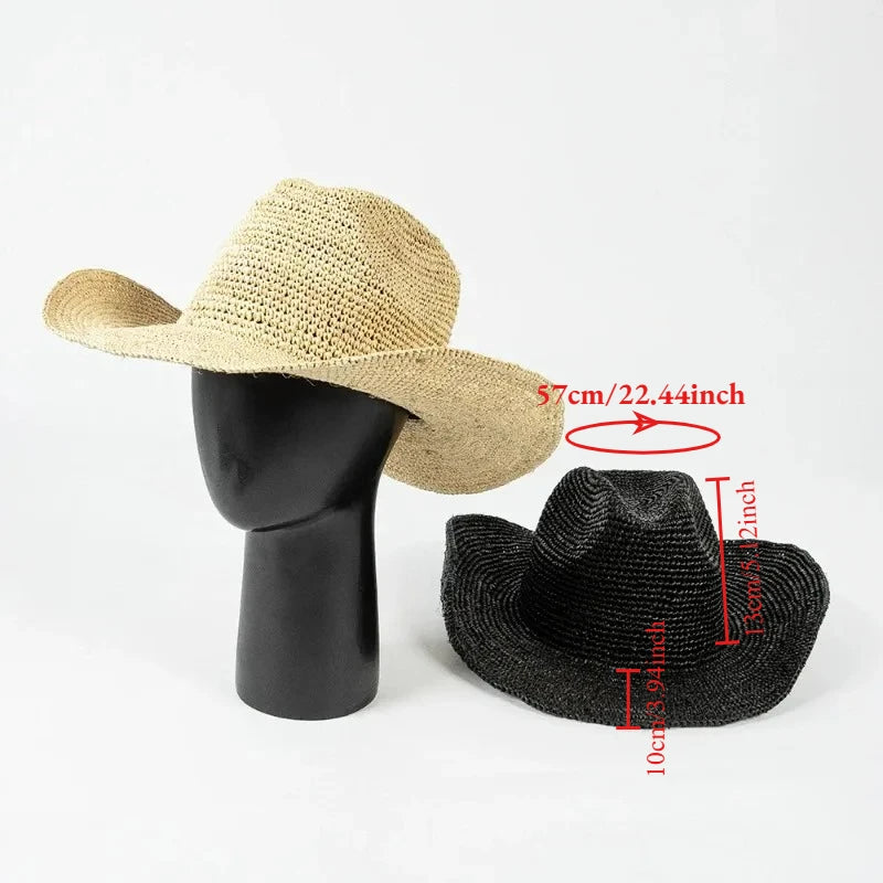 Ins Blogger Vacation 100%Raffia Cowboy Sun Hats