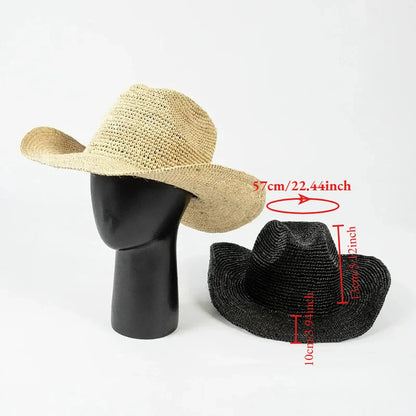 Ins Blogger Vacation 100%Raffia Cowboy Sun Hats