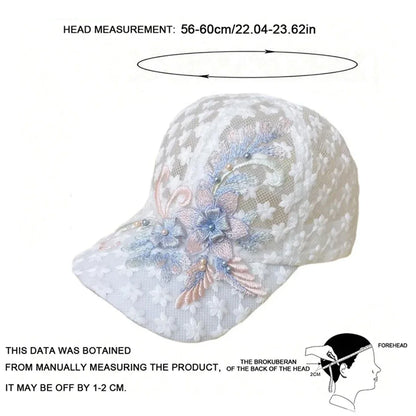 Unisex Lace Flower Embroidery Breathable Baseball Net Caps