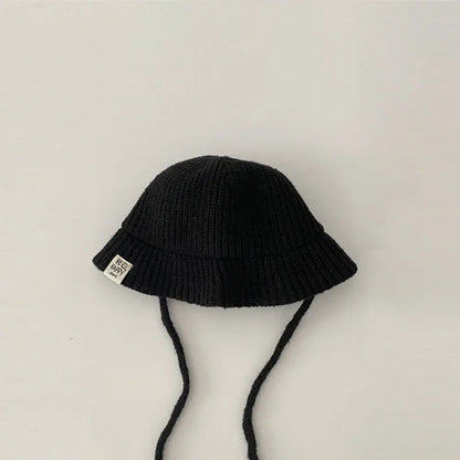 Solid Color Kids Knit Bucket Hat Autumn Winter Warm Cotton Fisherman Cap
