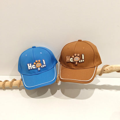 Children's Color Matched Brimmed Hat with Letters He Cute Cat Paw Shaped Decorative Baseball Cap