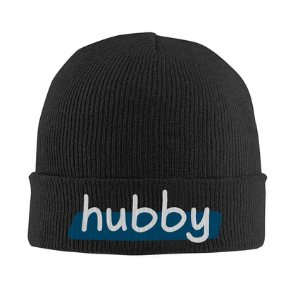 Hubby Funny Design Black Knit Beanie Hat