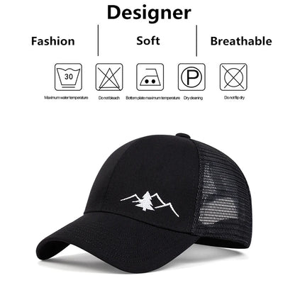 Unisex Mountain Embroidery Breathable Baseball Net Caps